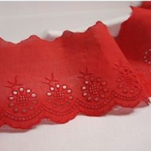 14y Embroidery cotton Broderie Anglaise Eyelet Lace Trim 2.5"(6.5cm) Red yh1152 laceking2013 made in Korea