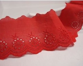 Premium Quality 14y Embroidery cotton Broderie Anglaise Eyelet Lace Trim 2.5"(6.5cm) Red yh1152 laceking2013 made in Korea