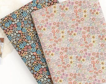 Ditsy Floral Cotton Fabric: Black or Ivory Multicolor Print, 44" Wide