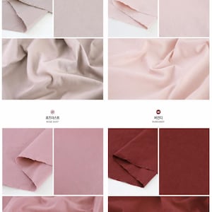 May include: A collection of fabric swatches in four distinct colors: greige, soft pink, rose dust, and burgundy. Each section displays the fabric folded and laid flat, labeled with numbers 05 through 08 and their corresponding color names in English.