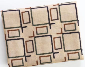 Geometric Linen Cotton Fabric, Beige Rectangle Print, 54 Inch Wide, Sold per 90cm