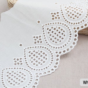 Premium Quality 1y Embroidery scalloped cotton eyelet lace White-Ivory 5.7" (14cm) sh5 laceking made in Korea