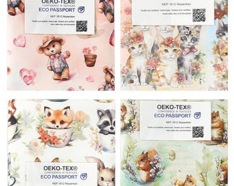 Premium Quality Cotton Fabric animal Print by the yards 44"(110cm) SY Teddy Bear & Hearts, Cats, Squirrel, Tea Cup Animal Mad in Korea