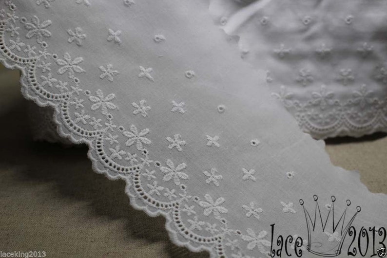 Premium Quality Embroidery Scalloped Broderie Anglaise Cotton Eyelet Lace Trim by the Yard 4.311cm YH1162 laceking2013 made in Korea image 2