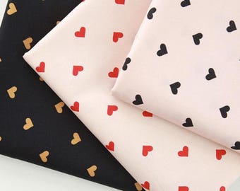 Small Heart Print Cotton Fabric, Black Ivory or Pink, 44 Inches Wide