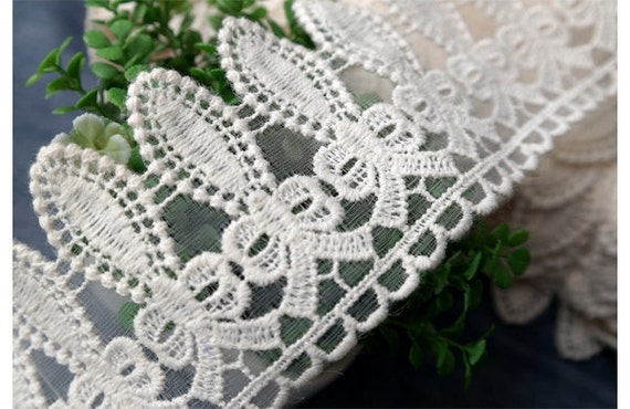 8cm Wide 1Yd Vintage Style Scalloped Embroidery Crochet Lace Trim 3.1" 