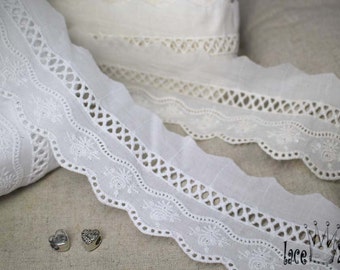 14Yds Broderie Anglaise Cotton Eyelet Lace Trim 6cm YH1489 White 