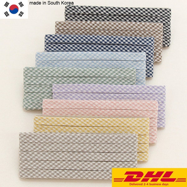 Premium Quality 3yds Bias Tape Vintage Pastel Cotton trim 10mm Check mask bias colour double fold laceking2013 made in Korea