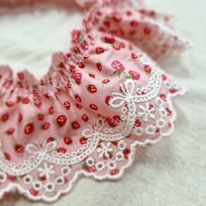 Premium Quality Broderie Anglaise Strawberry Asa fabric Pleated Cotton eyelet lace trim By the Yard 1.2 YH877c laceking2013 made in Korea Pleated Pink