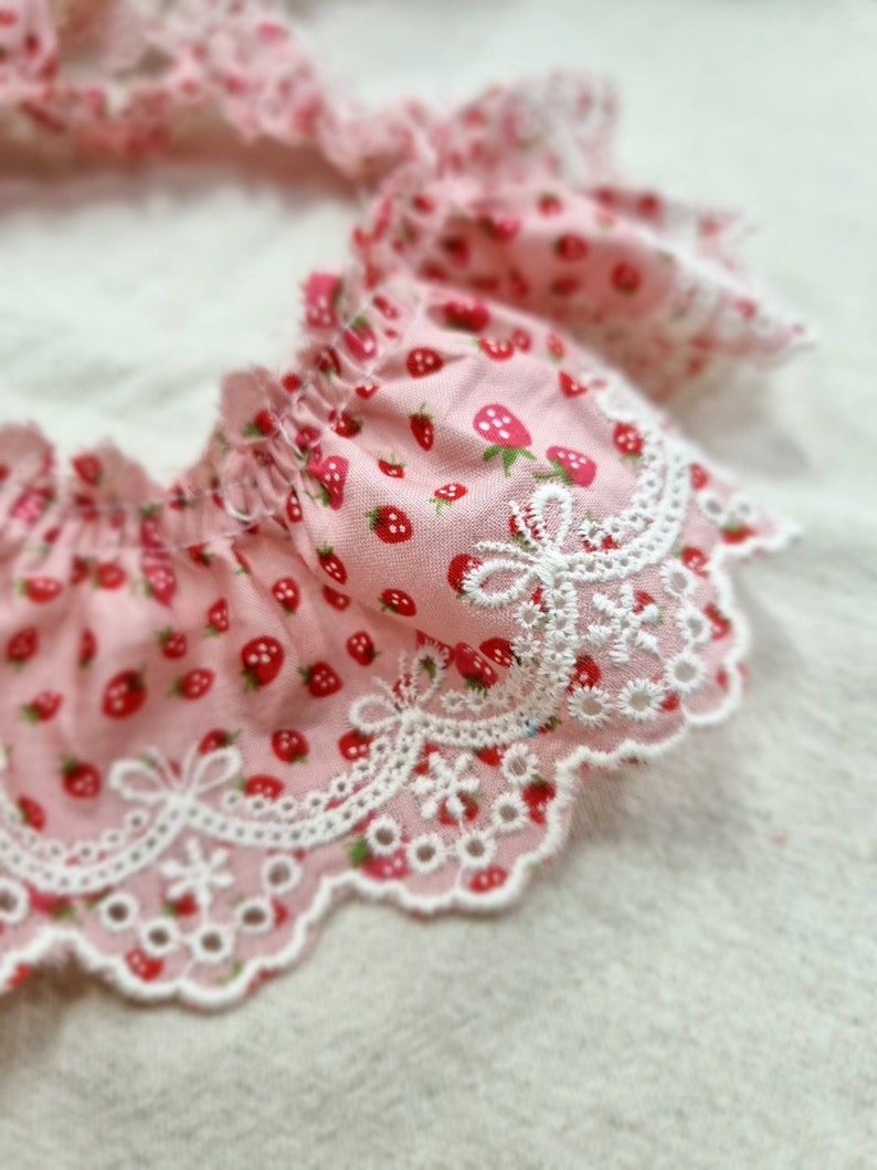 Premium Quality Broderie Anglaise Strawberry Asa fabric Pleated Cotton eyelet lace trim By the Yard 1.2 YH877c laceking2013 made in Korea Pleated Pink