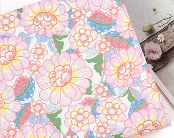 Pink Floral Cotton Fabric, Large Flower Print, 42" Wide, 90cm Cut