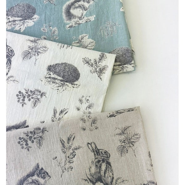 Premium Quality Linen Cotton Fabric by the yard 3color Vintage Fabric, hedgehog, Rabbit 60" wide AS wild wood laceking2013 made in Korea