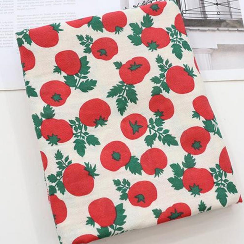 Tomato Print Cotton Double Gauze Fabric by the Yard, 59 Inches Wide Red