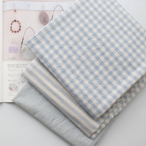 Sky Blue Gingham Check Stripe Cotton Fabric by the Yard, 63" Wide Soft Washed Yarn Dyed Korean Cotton for Dress Shirt Bedding