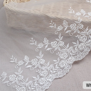 Premium Quality 14Yds Embroidery scalloped mesh White-Ivory eyelet lace trim 7.9"(20cm) YH550 laceking2013 made in Korea