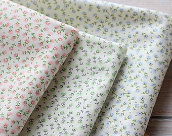 Cozy Pure Mini Flower Cotton Fabric by the Yard, 44" Wide Ivory Ditsy Floral Calico Fabric with Pink Blue Green Flowers