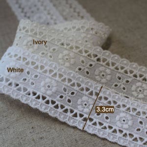 Premium kwaliteit 10 + gratis 4yds borduurwerk katoenen lint oogje kant trim 1,3 "(3,3 cm) wit YH1073 laceking2013 gemaakt in Korea