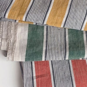 Premium Quality 100% Linen Fabric by the Yard Mustard Yellow Vintage Kitchen Stripe Extra Wide 58"(147cm) AS Veggie Stripe Upholstery