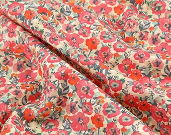 Red Floral 100% Cotton Fabric, 90cm Length, Approx. 42" Wide