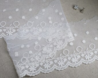 14Yds Broderie Anglaise mesh eyelet lace trim 8.5cm Ivory YH1429 laceking2013