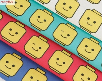 Premium Quality Cotton Fabric by the Yard Block Face, Cheerful Look, Smiley, Happy 44" Wide SY Cute Wink Head made in Korea