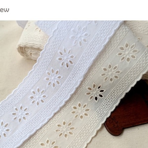 Premium kwaliteit 14y Broderie anglaise, schelpvormige rand, katoenen kant met oogjes, 5,5 cm (2,2") YH1478 laceking2013, gemaakt in Korea