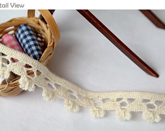 Premium Quality 2Y vintage cotton lace Crochet trim 1.5cm Natural Ivory YH1014 laceking2013 made in Korea