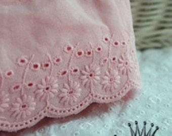 Premium Quality 14Yds Broderie Anglaise cotton eyelet lace trim 2.5"(6cm) Pink YH865 laceking2013 made in Korea