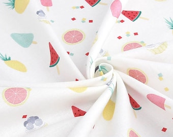 Sweet Fruit Cotton Fabric by the Yard, 44" Korean Summer Print Fabric for Quilting, Kids Sewing, Bag