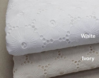 Broderie Anglaise cotton eyelet lace Fabric 53"(134cm)-By the Yard yh1504
