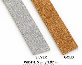 Glitter Waistband Elastic by the Yard, Silver or Gold, 5cm Wide Stretch Band