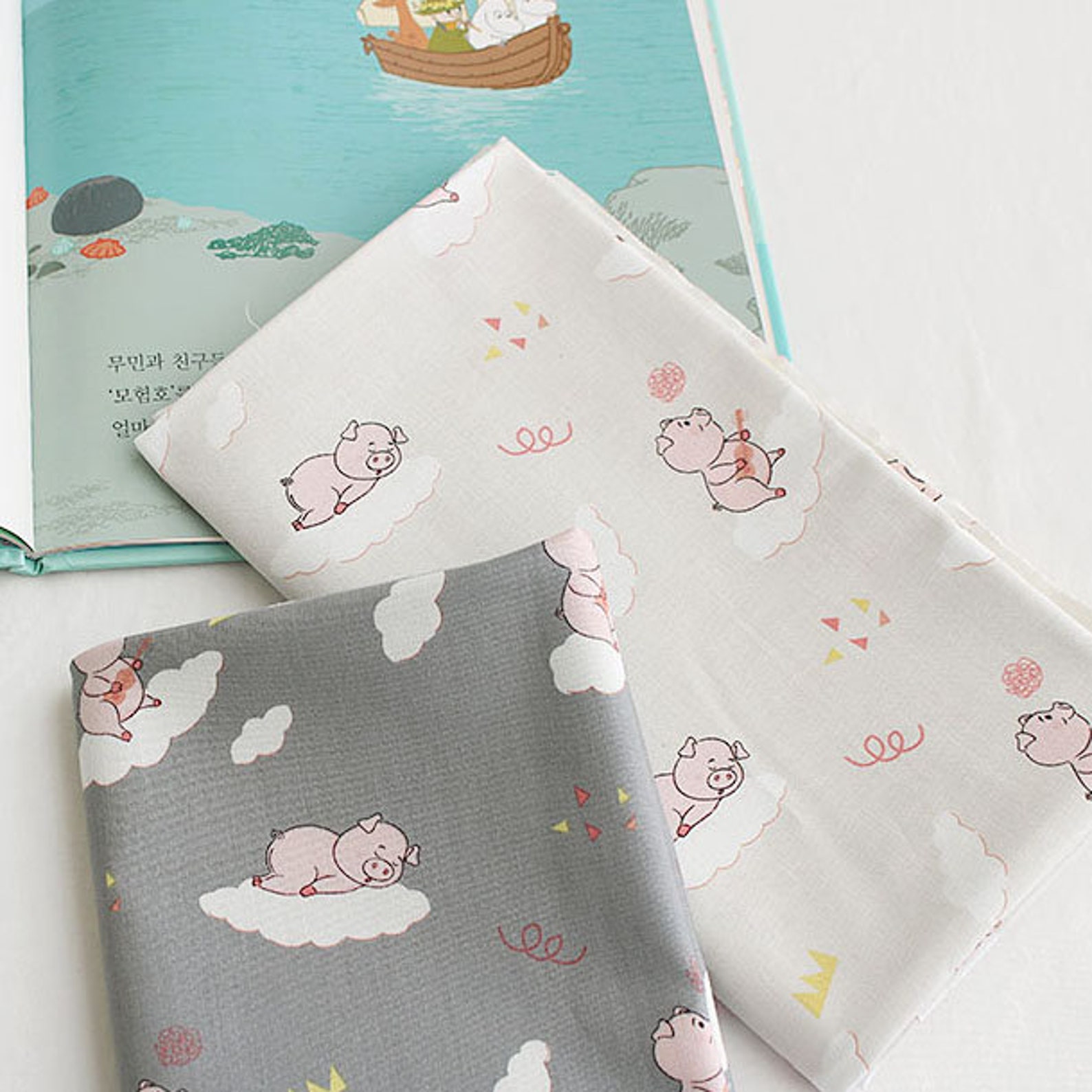 Cotton Fabric by the Yard Pig Fabric 44 Wide Cozy Pig Etsy