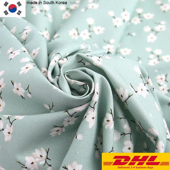 Mint Ditsy Floral Cotton Fabric by the Yard, 44 Inches Wide