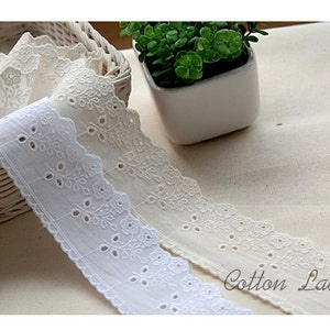 Premium Quality 14y Broderie anglaise scallop edge cotton eyelet lace trim 2" (5cm) YH1476 laceking2013 made in Korea