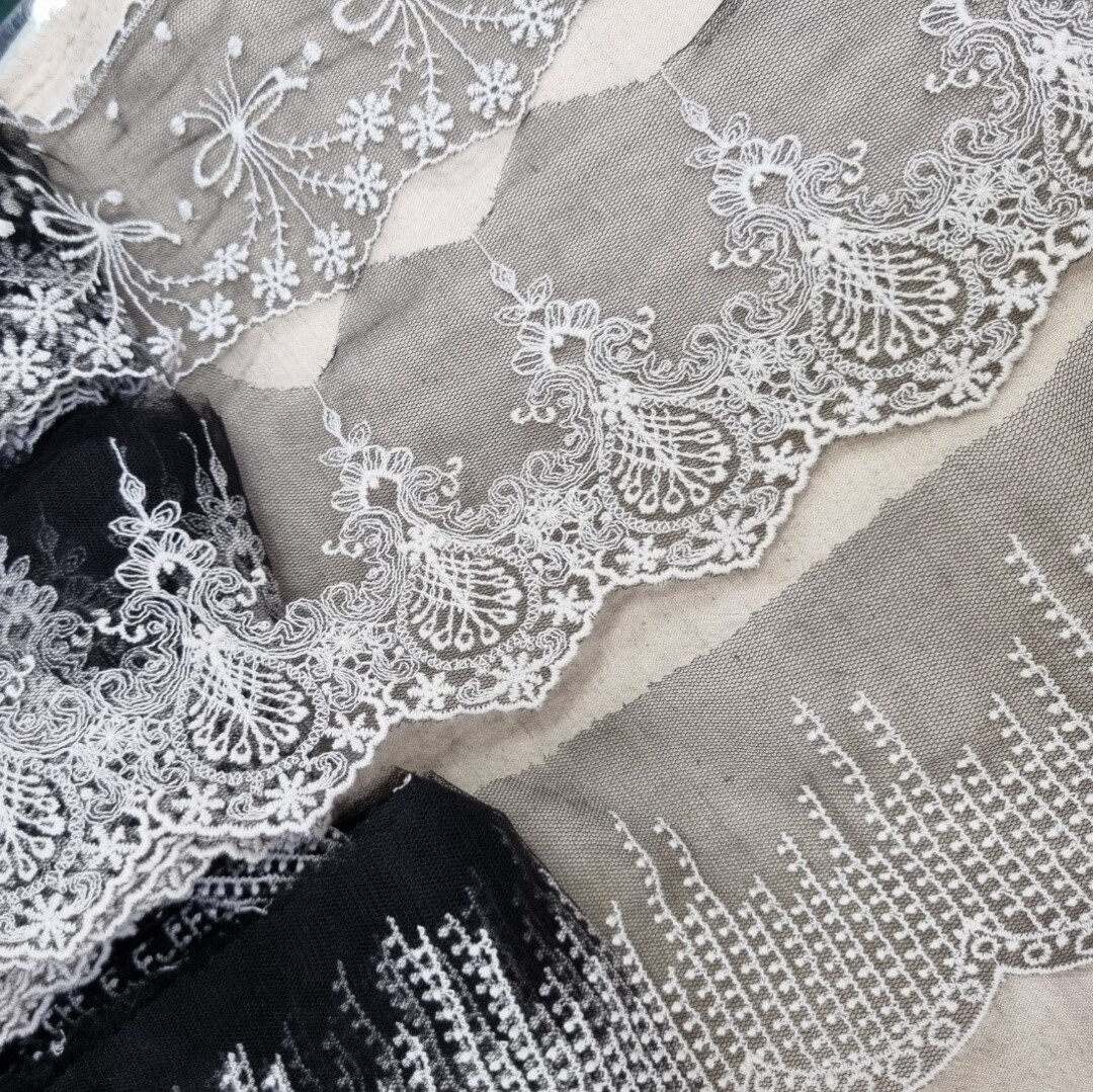 Vintage Embroidery Eyelet Lace Trim by the Yard Black Organza Mesh YH Glittering Making Dress