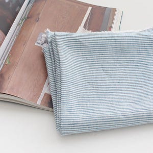 Linen Fabric Stripe Fabric by the yard 60 wide Cozy 2mm Simple Stripe Aqua Blue