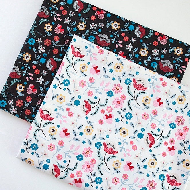 Premium Quality Disney Cotton Fabric by the Yard Character Fabric 44" Wide SG Disney Mickey Mouse Minnie Embroidery Lacemaking made in Korea