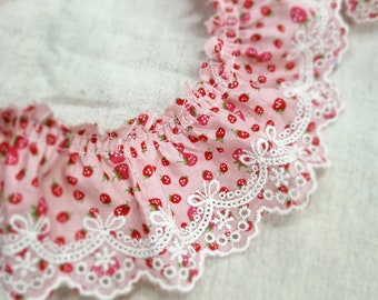 Premium Quality Broderie Anglaise Strawberry Asa fabric Pleated Cotton eyelet lace trim By the Yard 1.2" YH877c laceking2013 made in Korea