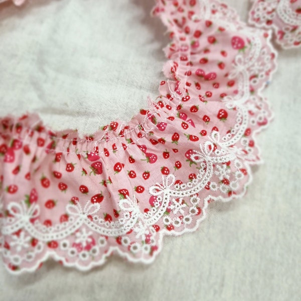 Premium Quality Broderie Anglaise Strawberry Asa fabric Pleated Cotton eyelet lace trim By the Yard 1.2" YH877c laceking2013 made in Korea