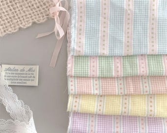 Pastel Floral Stripe Double Gauze Fabric by the Yard, Soft Cotton Muslin for Baby Clothes, Nursery Quilting, Doll Dress Sewing Material