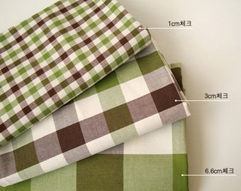 Green Brown Yarn-Dyed Check Cotton Fabric, 44-Inch Wide Korean Gingham by the Yard
