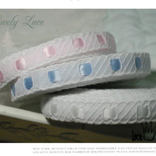 Premium Quality 14yds Embroidery cotton eyelet Ribbon Insert lace trim 0.8" white YH sasun laceking2013 made in Korea