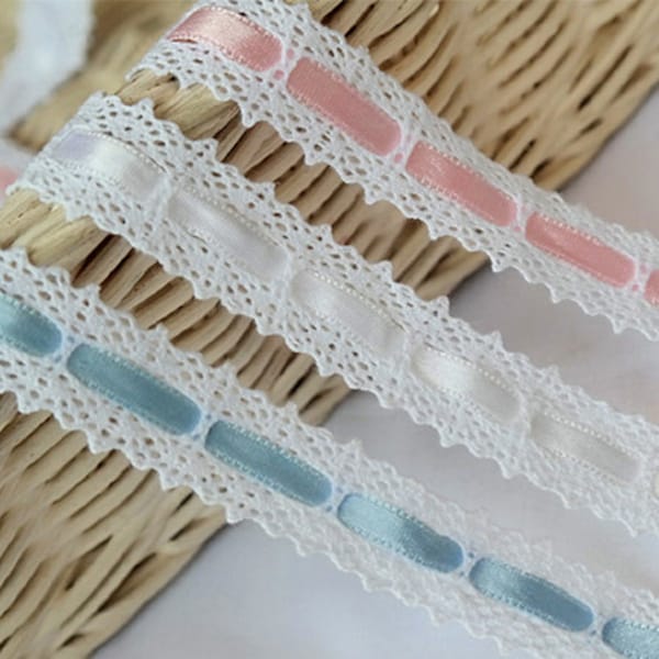 Torchon Crochet knit lace Trim by the Yard Ribbon Inserted 0.7"(1.9cm) White Black Natural Ivory YH015 laceking2013 made in Korea