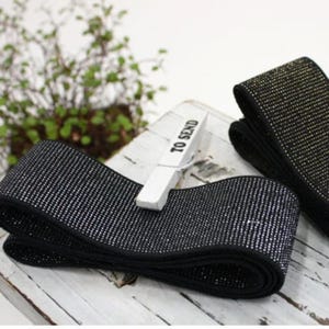 Silver Metallic Waistband Elastic, 38mm Wide Flat Elastic Band, 90cm Sewing Trim, Made in Korea