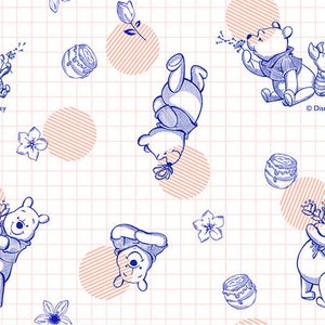 Premium Quality Disney Cotton Fabric by the Yard Character Fabric 44&quot; Wide SG Vintage Grid Pooh Laceking made in Korea