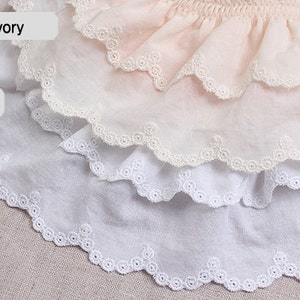 1yds Broderie Anglaise gathered eyelet lace trim 3"(7.5cm) YH1464a laceking2013