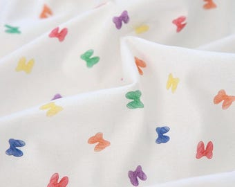 Colorful Bow Cotton Fabric by the Yard, Watercolor Ribbon Print, 44 Inches Wide
