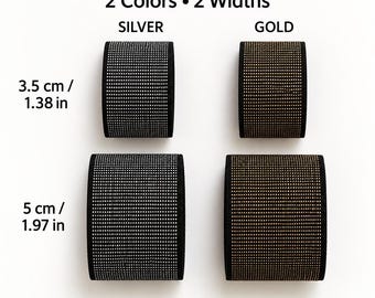 Silver or Gold Sparkle Elastic Band by the Yard, Metallic Waistband Trim, 3.5cm or 5cm