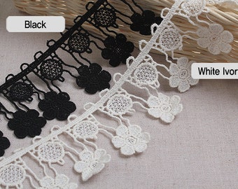 Premium Quality 1yds Embroidered Broderie Anglaise cotton lace trim 2.2"  YH flower laceking2013 made in Korea