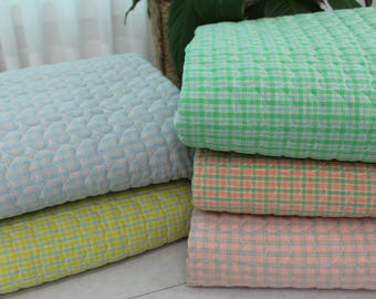 Quilted Cotton Fabric by the Yard one Sided 53" Wide Soft Padded Plaid Fabric for Baby Blanket Cushion Mat Sewing Laceking Korea
